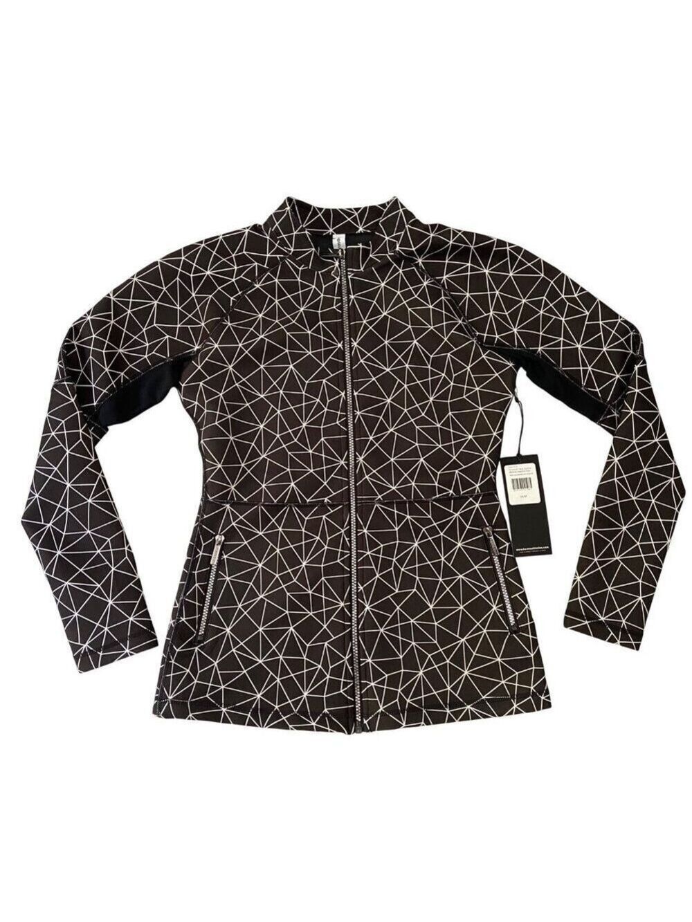 Black White Geometric Print Jacket Travel Golf Career Casual Italian Fabric M ed